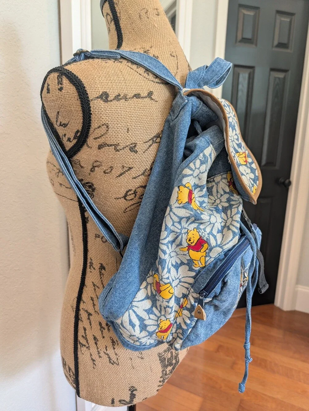 Vintage 1990s Disney Winnie the Pooh Bear Denim Backpack